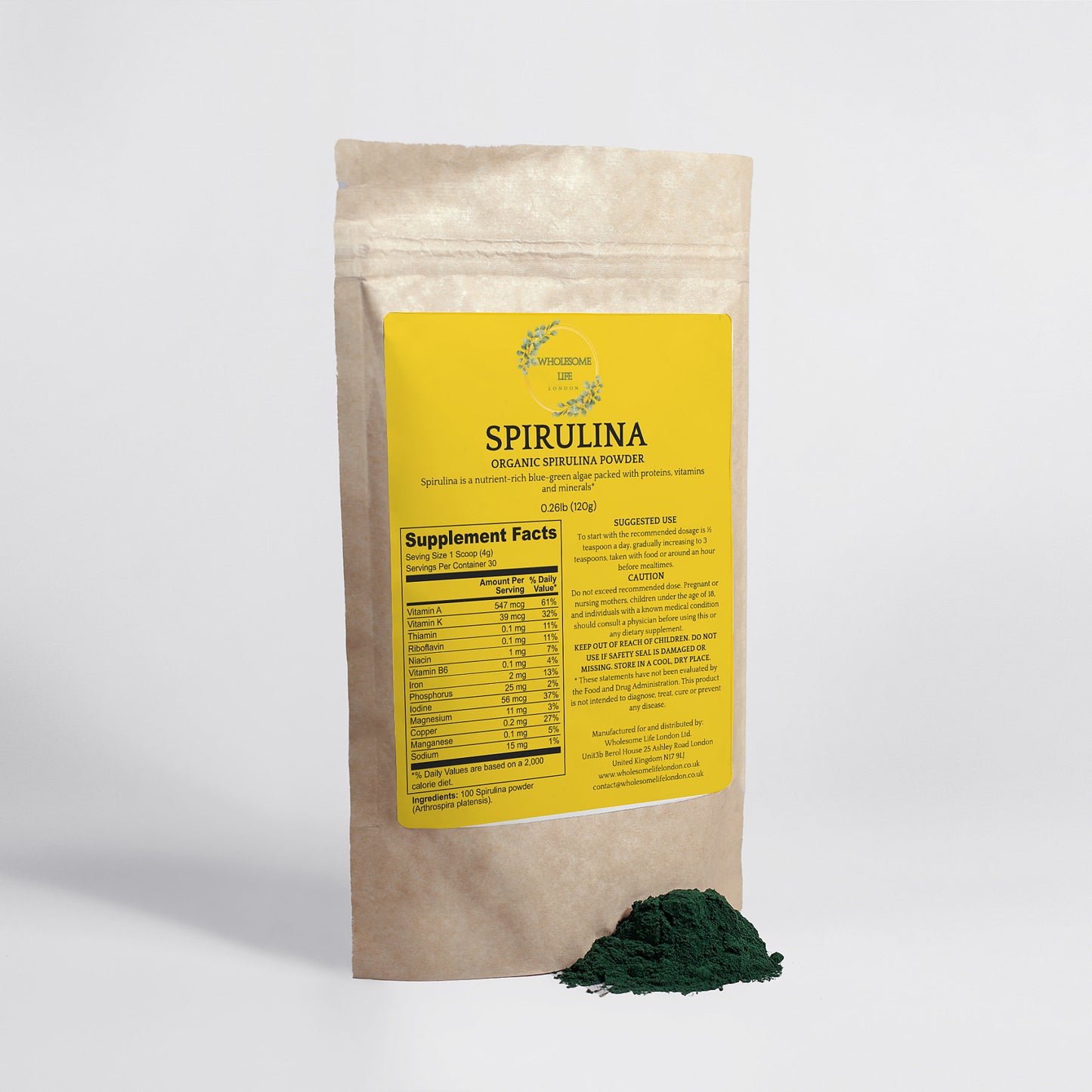 Wholesome Life London Organic Spirulina Powder 0.26lb